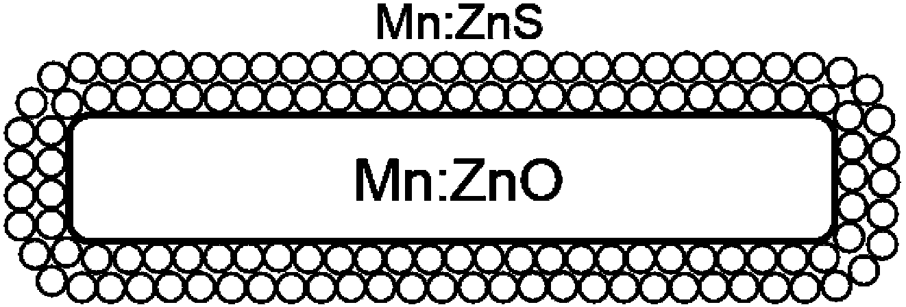 Core-shell Mn:ZnO/Mn:ZnS diluted magnetic semiconductor heterogenous nano material and preparation method thereof