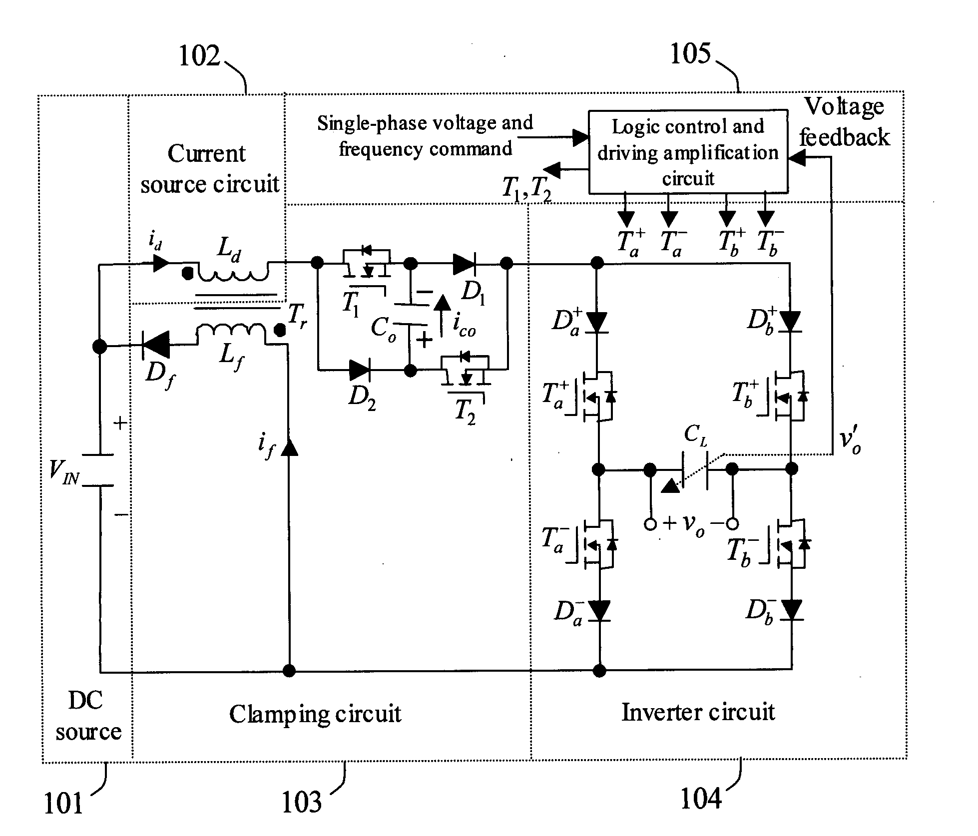 Current source sine wave voltage driving circuit via voltage-clamping and soft-switching techniques