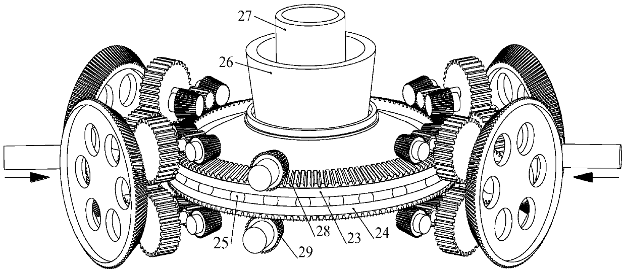 Bevel gear coaxial contra-rotating double-rotor transmission mechanism