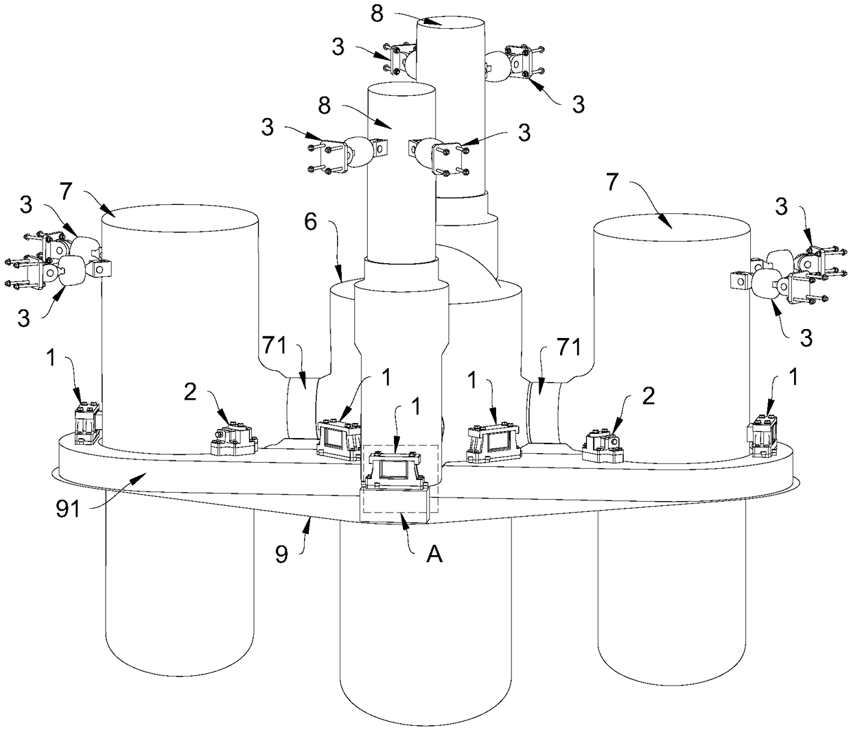 Modularized layering support device for multi-container system