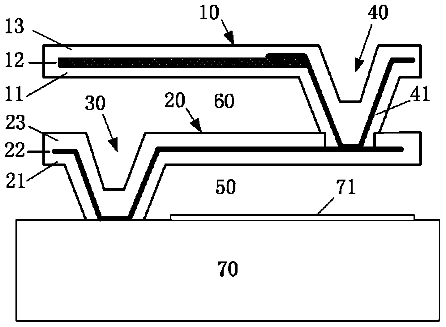 Non-refrigeration infrared focal plane array detector of double-layer structure