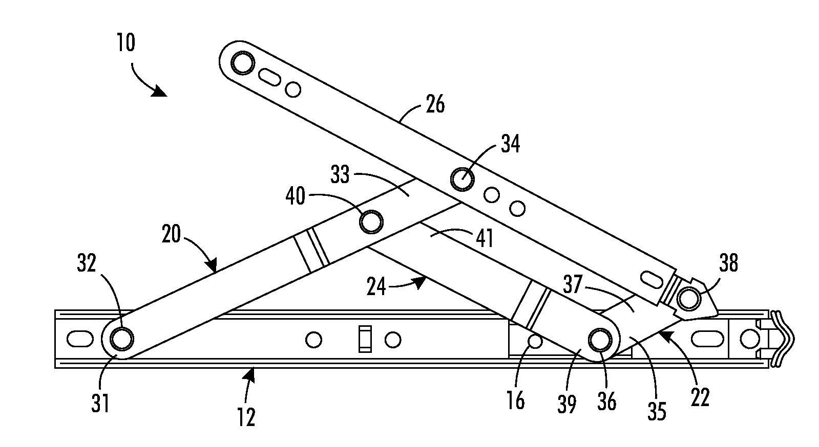 Channel-mounted 4-bar linkage assembly