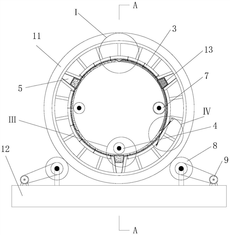 Pouring device for long-span prestressed concrete shell with cylindrical inner wall