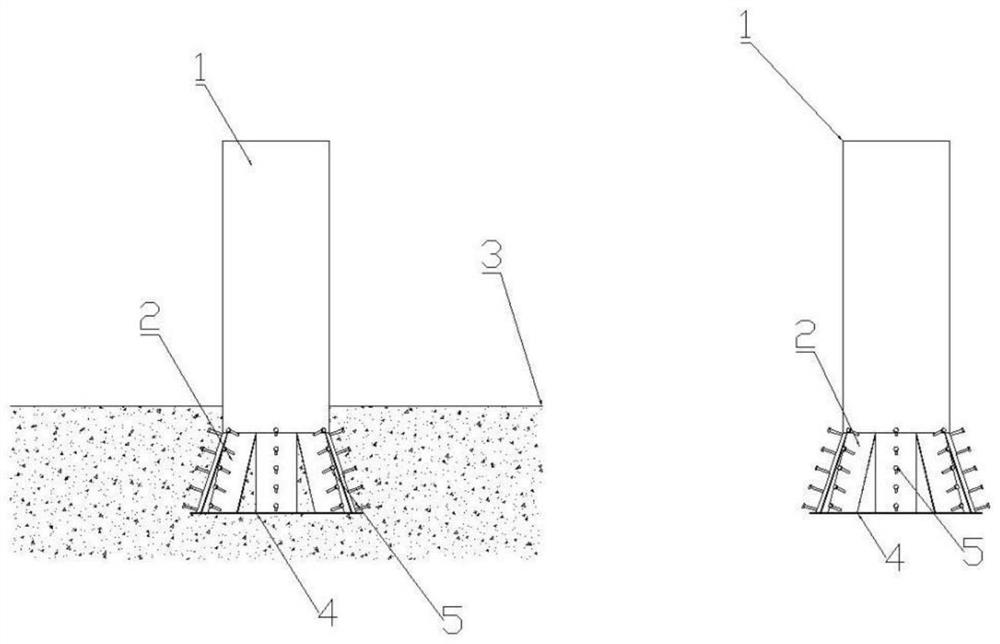 Column foot bifurcated type combination column with reduced anchoring depth