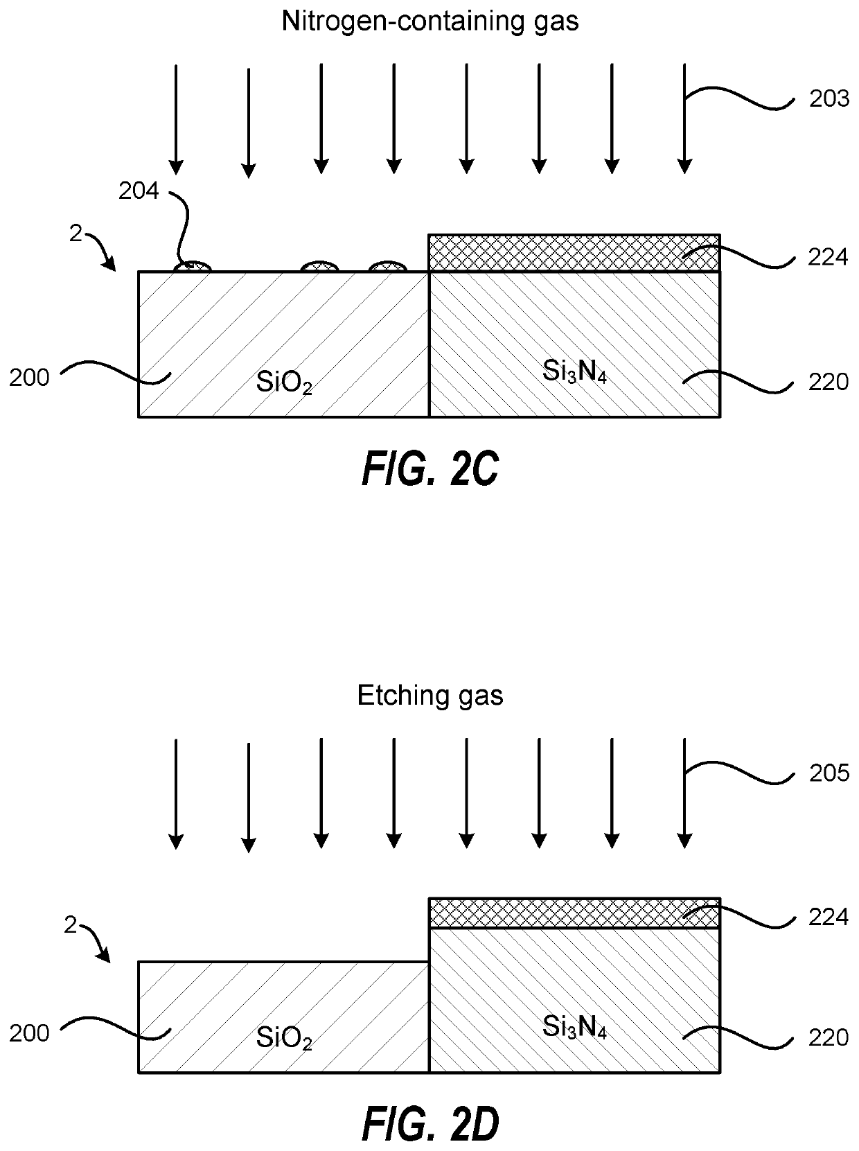 Highly selective silicon oxide/silicon nitride etching by selective boron nitride or aluminum nitride deposition