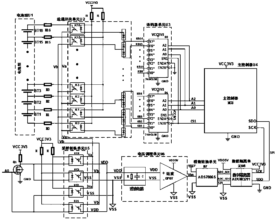 Battery set core voltage sampling circuit