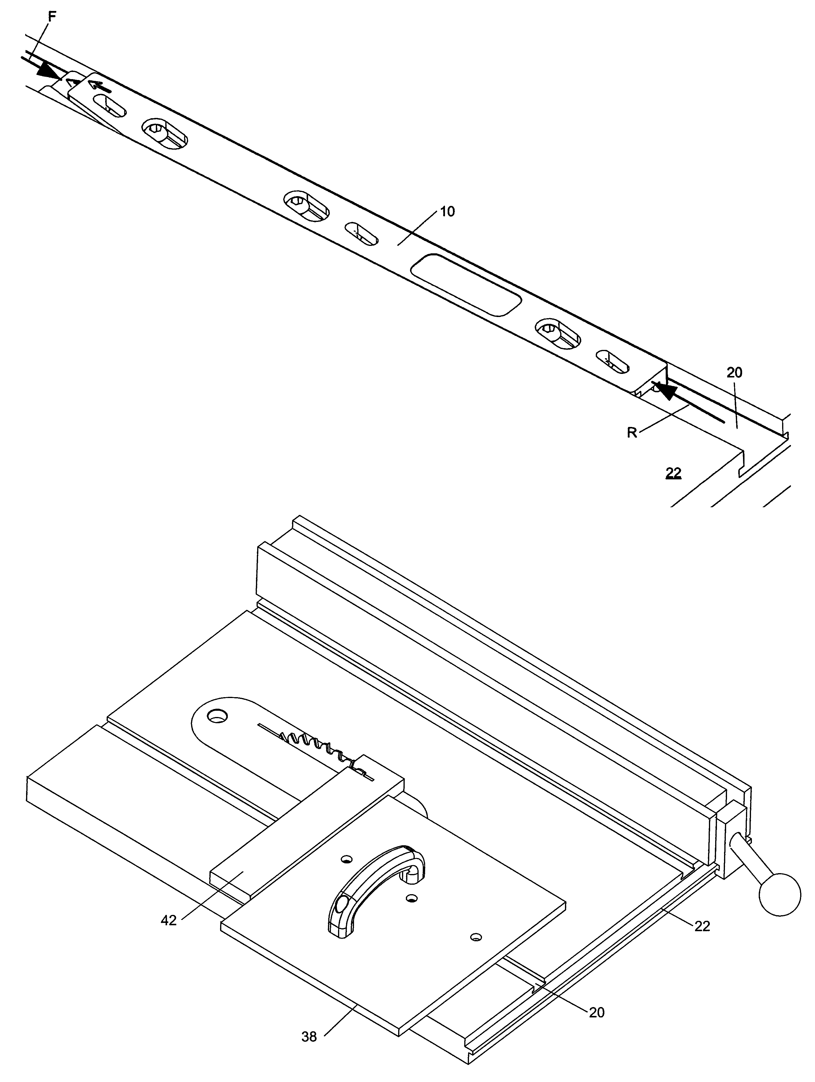 Adjustable guide bar for woodworking table slot