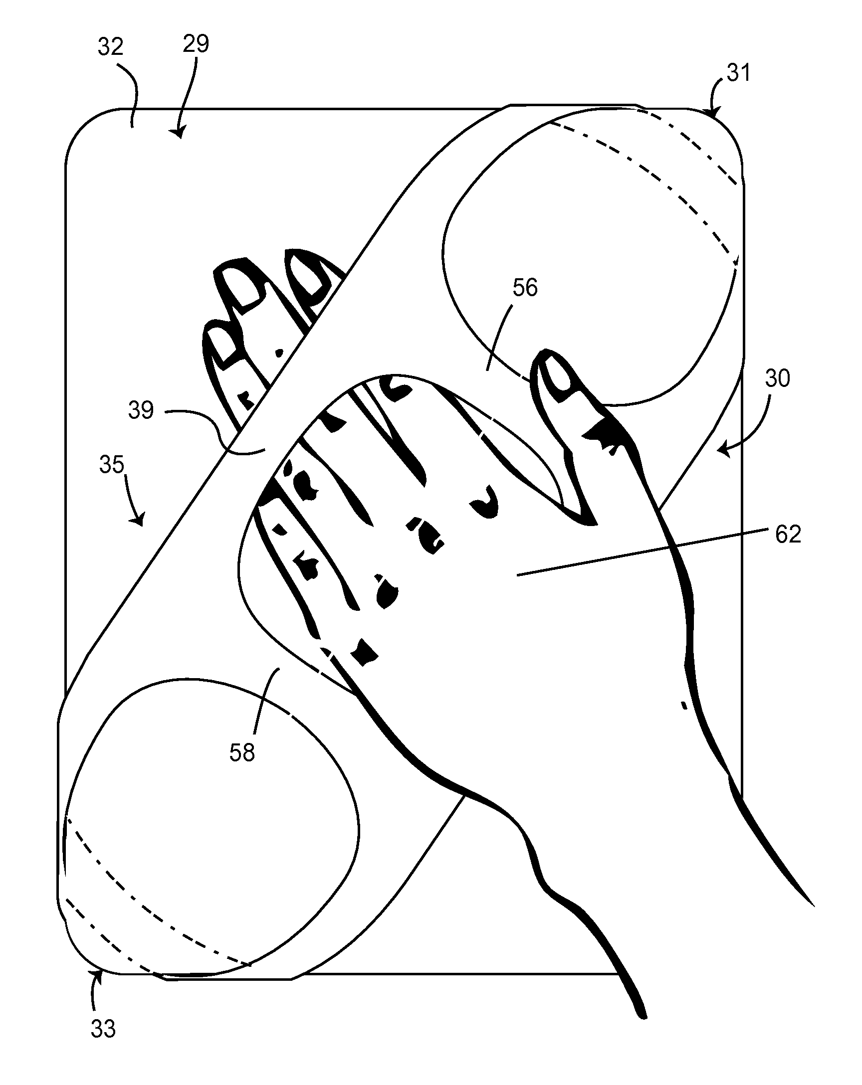 One-handed, back-based support for a hand-held object