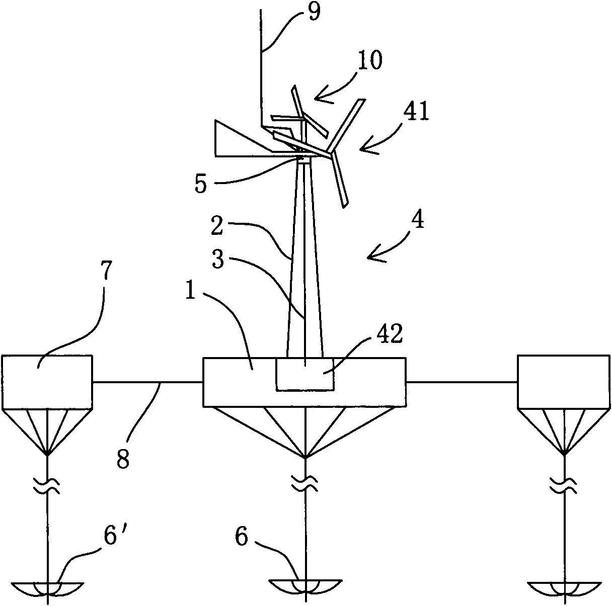 Floating-type water wind power generating device