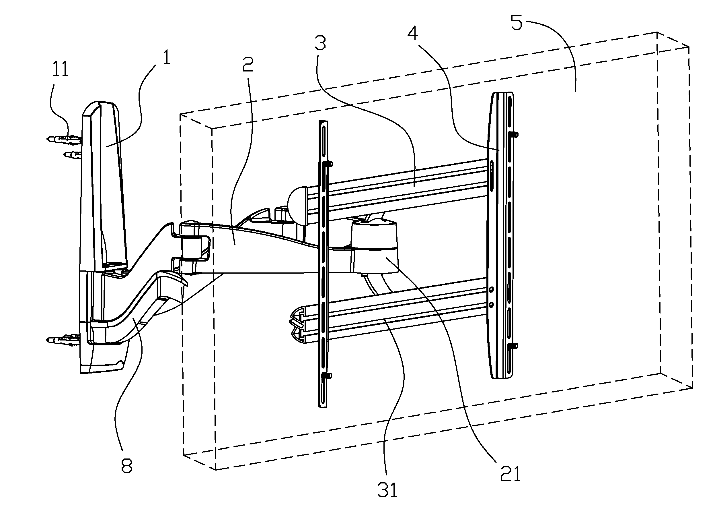 Flat-panel TV wall support with adjustable visual angle
