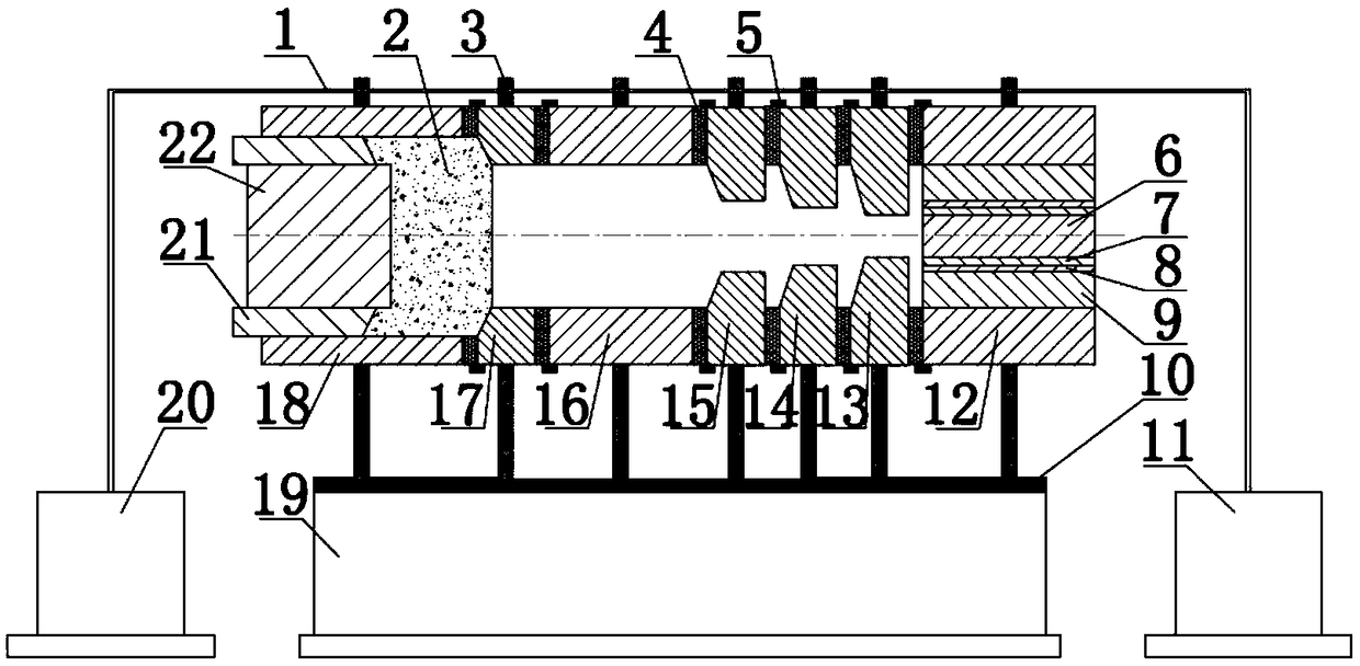 Stage heating and extrusion controlling device for powder superalloy members and using method