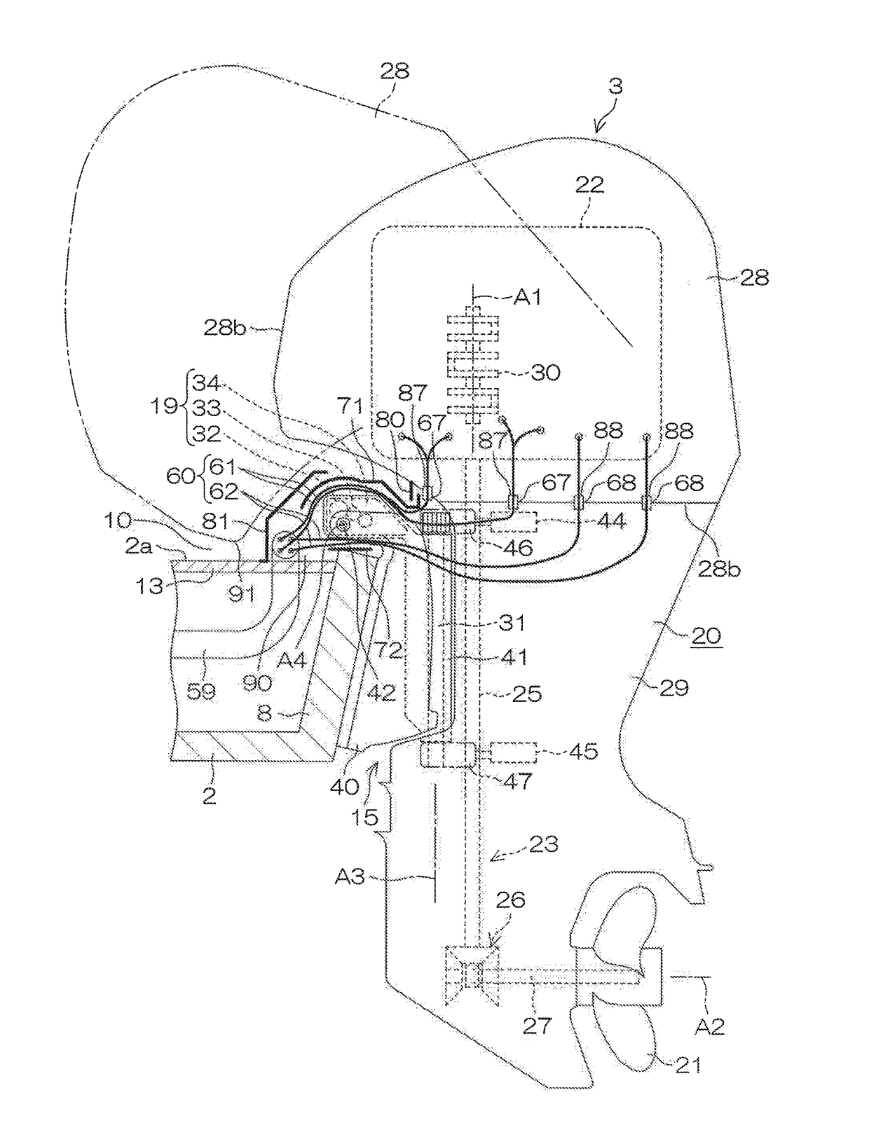 Outboard motor mounting structure and outboard motor vessel provided therewith