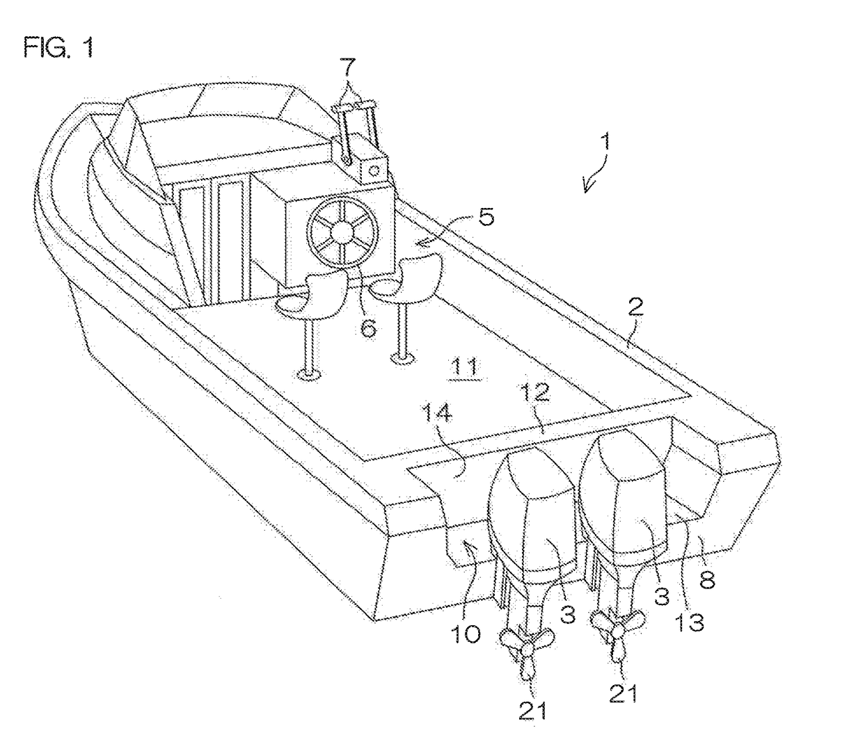 Outboard motor mounting structure and outboard motor vessel provided therewith