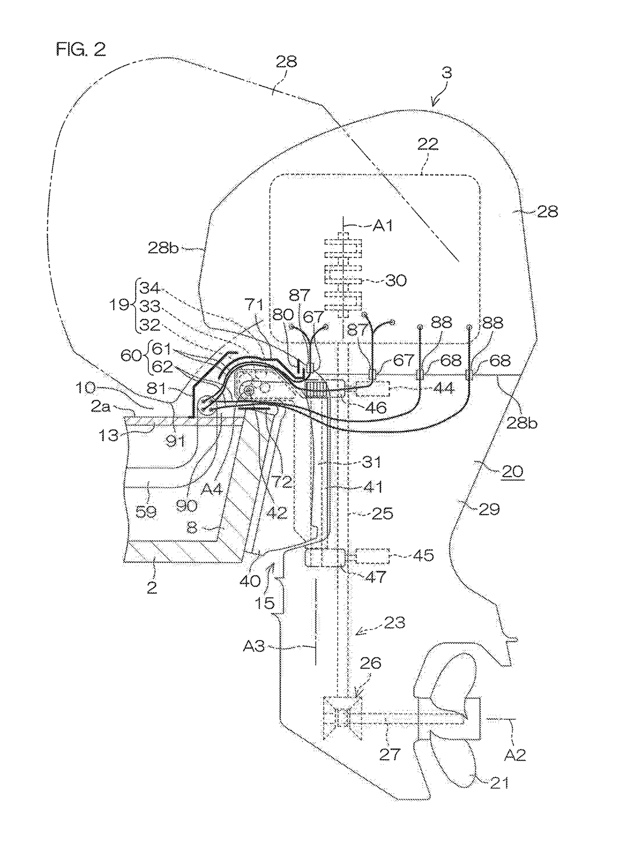 Outboard motor mounting structure and outboard motor vessel provided therewith