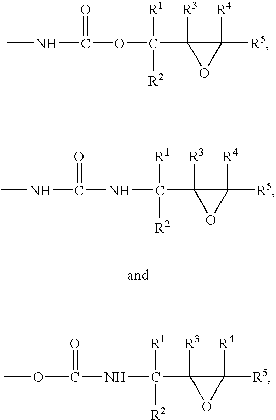 Powder coatings containing oxirane groups beta to urethane or urea groups