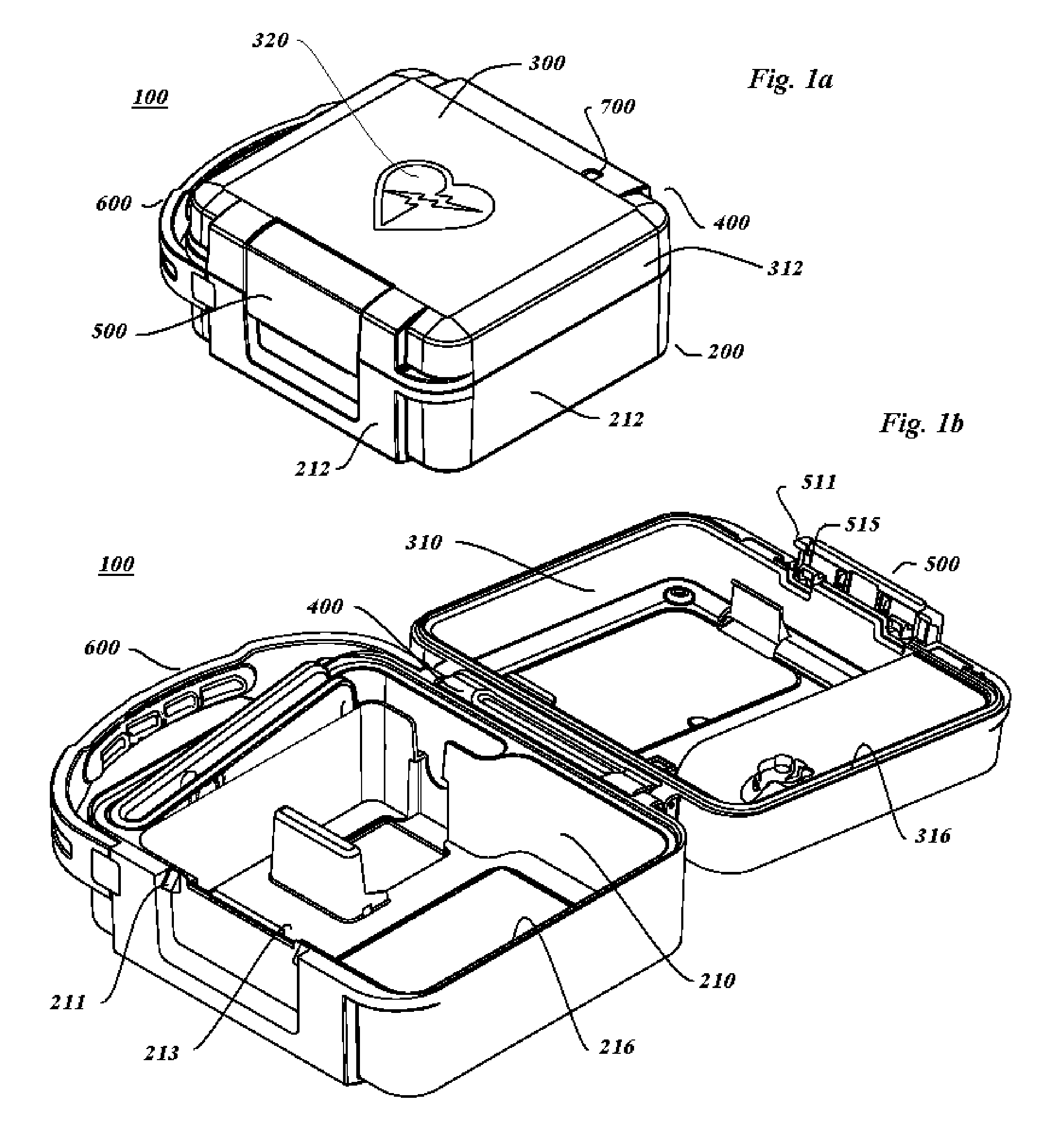 Carrying case for defibrillator with improved latch