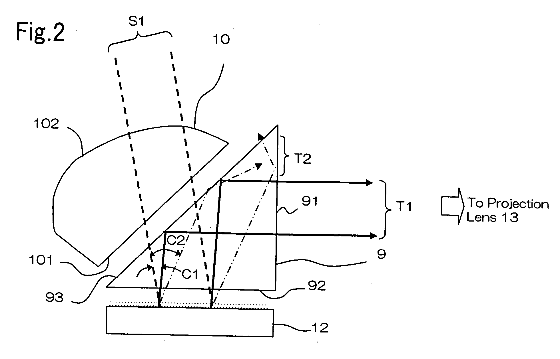 TIR PRISM for a projection display apparatus having a partially masked surface