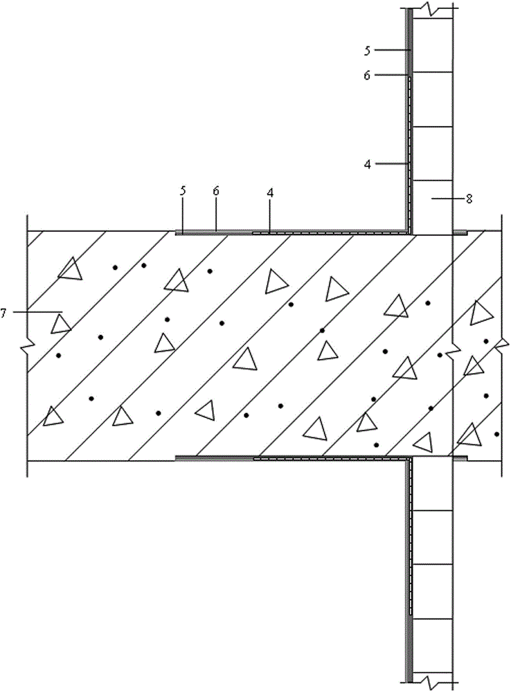 Junction structure of bare concrete shear wall and inner filler wall and implementation method thereof