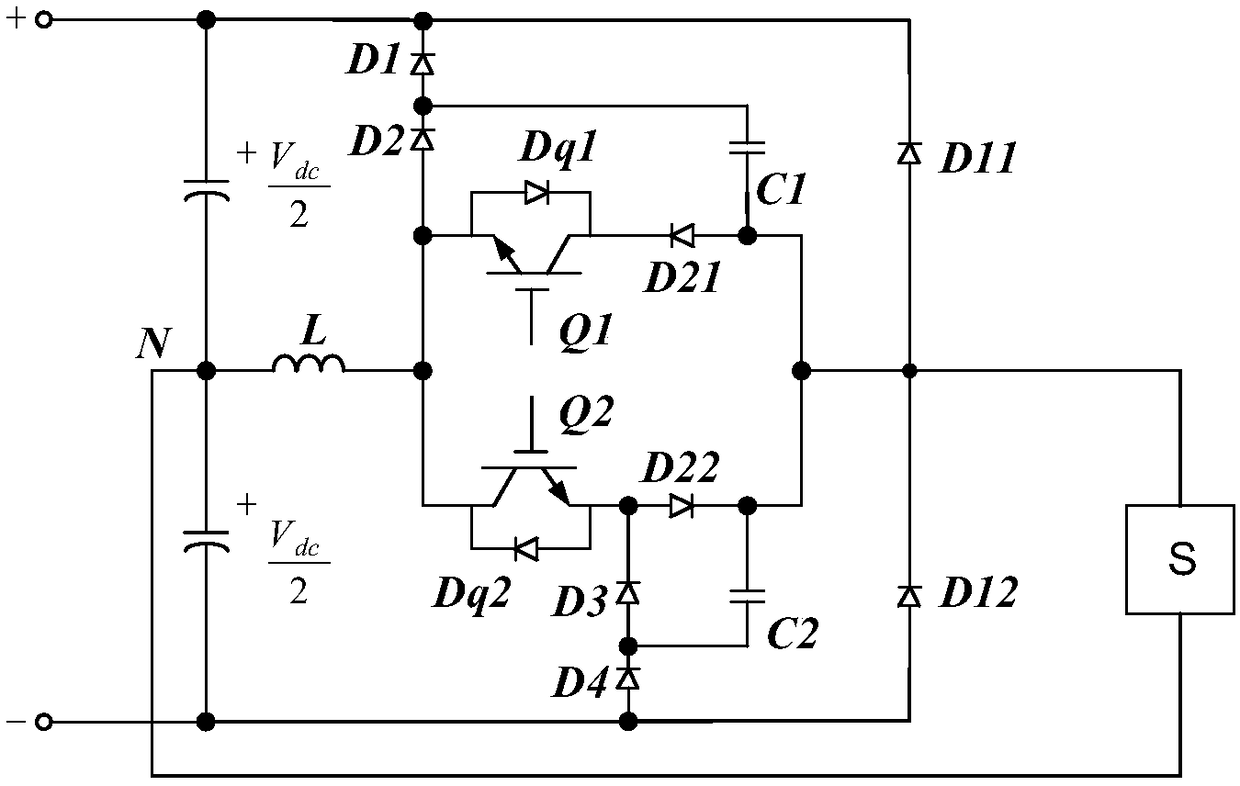 A T-type rectifying circuit and a corresponding three-phase rectifying circuit