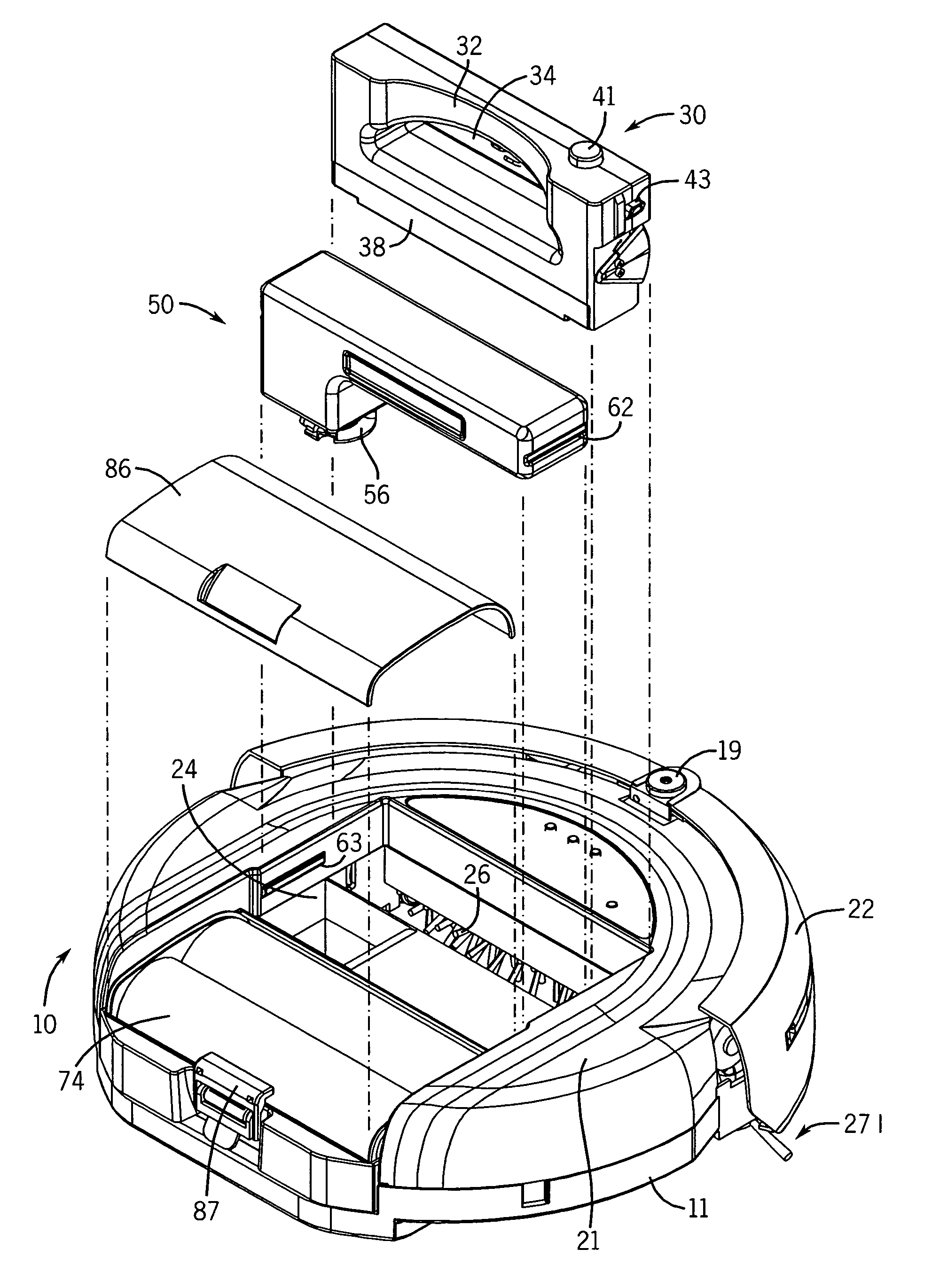 Surface treating device with top load cartridge-based cleaning system