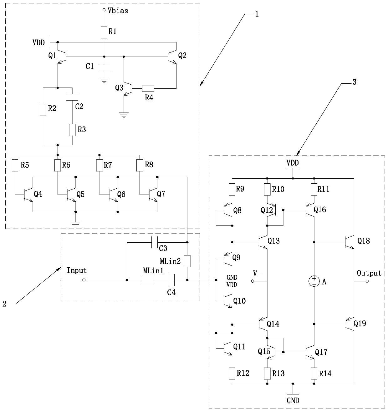 Self-adaptive bipolar amplifier with linear bias circuit