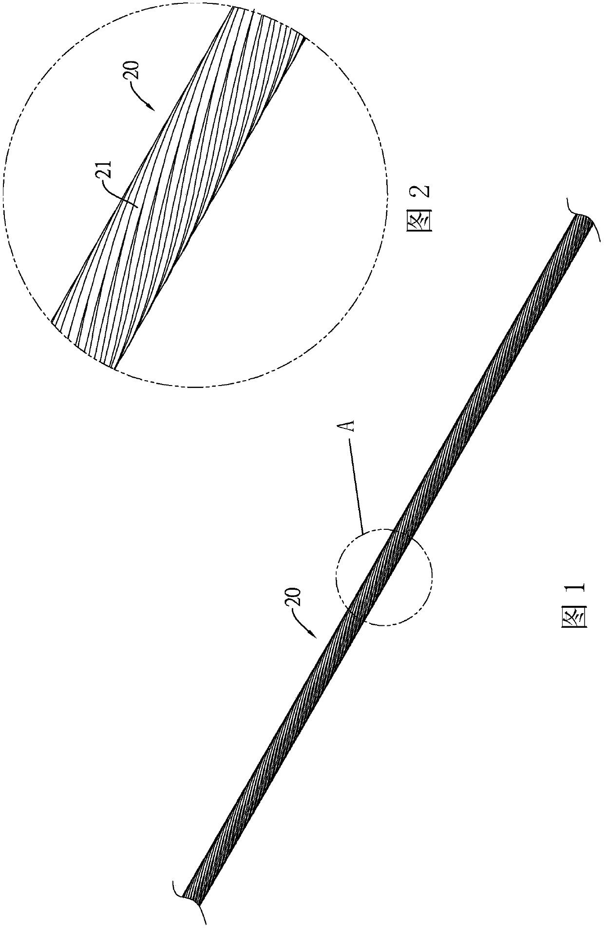 High-dip-angle inside and outside reverse two-for-one twisting string and manufacturing method thereof