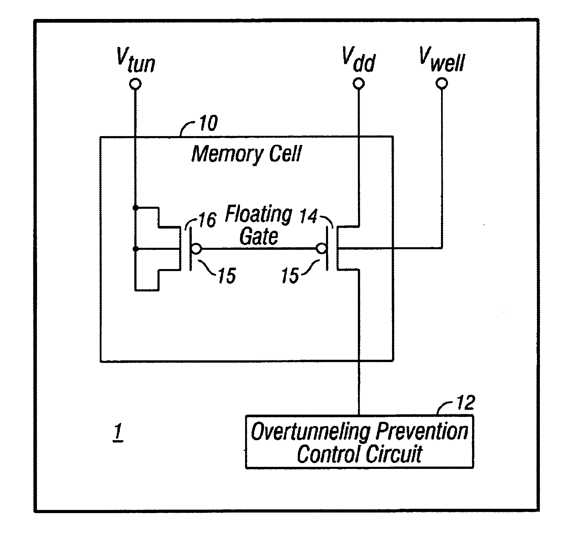 Method and apparatus for preventing overtunneling in pFET-based nonvolatile memory cells