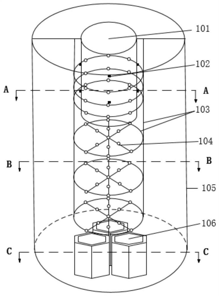 Experimental device and method for researching jet flow impact characteristics of reactor core outlet of fast reactor