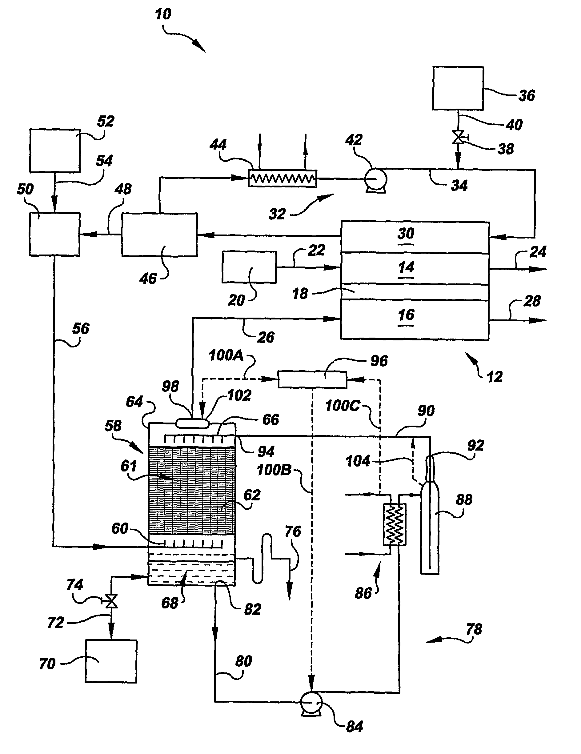 Contaminant separator and isolation loop for a fuel reactant stream for a fuel cell