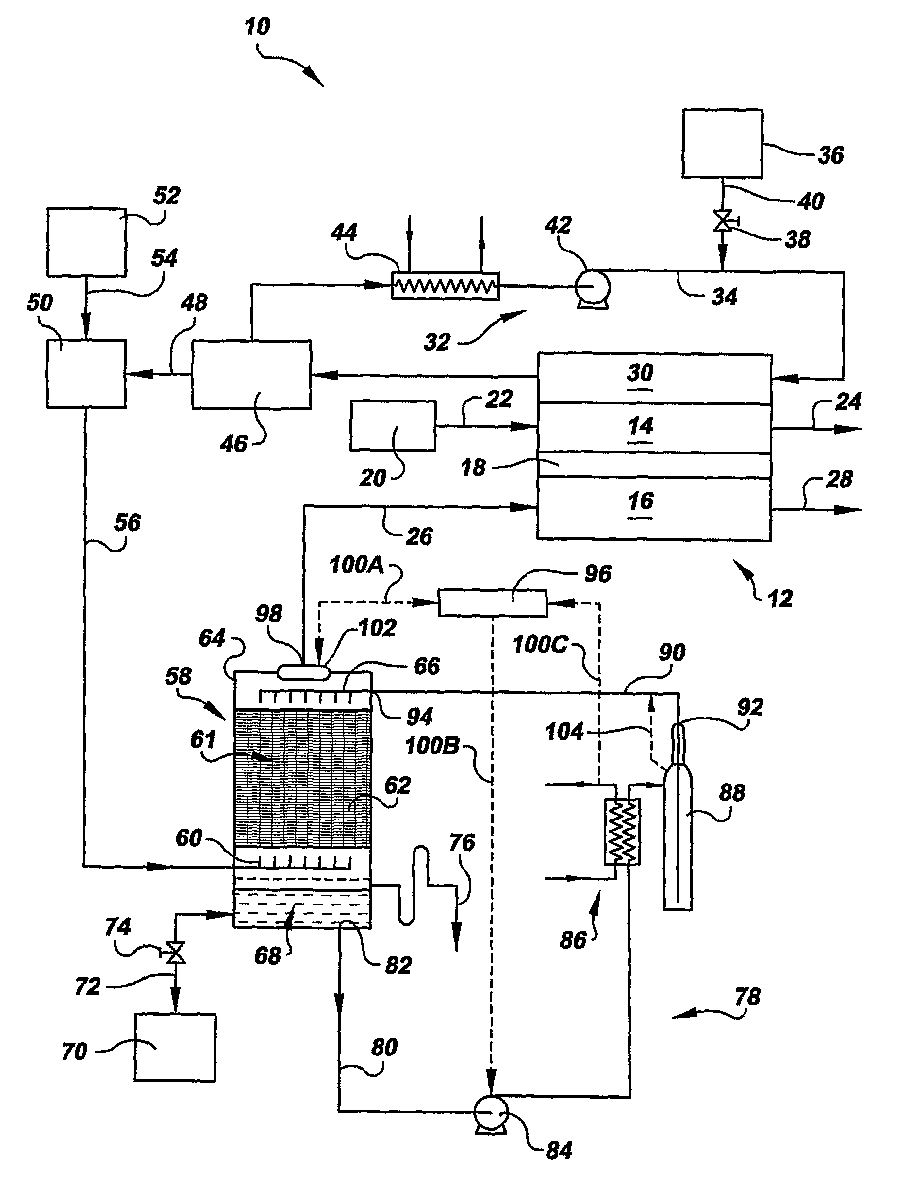 Contaminant separator and isolation loop for a fuel reactant stream for a fuel cell