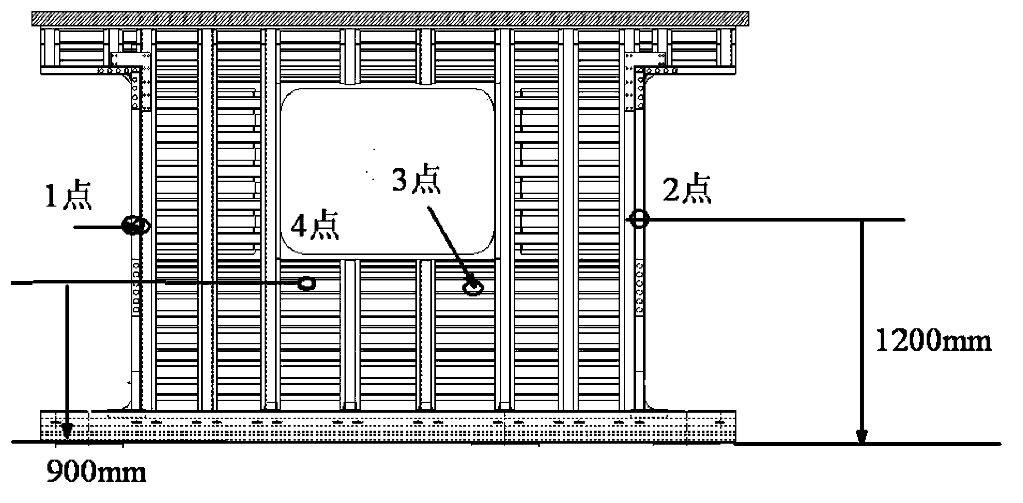 Rail vehicle body structure large-size component fatigue test method and device
