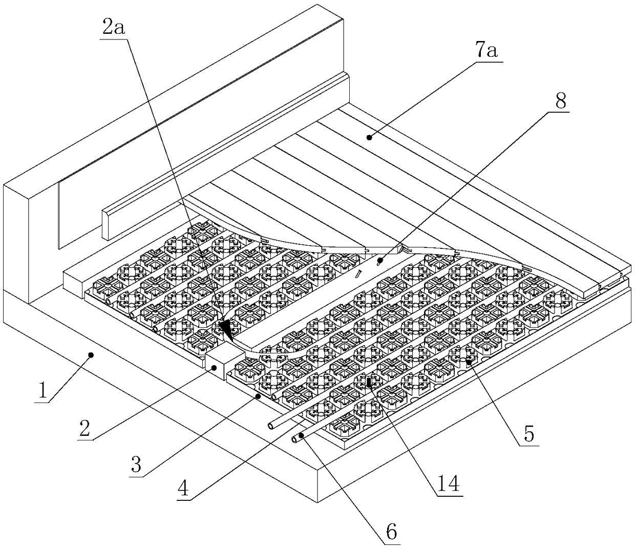 Embedded-keel-type radiant floor heating structure and laying method thereof