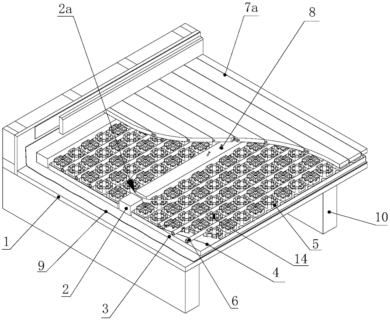 Embedded-keel-type radiant floor heating structure and laying method thereof