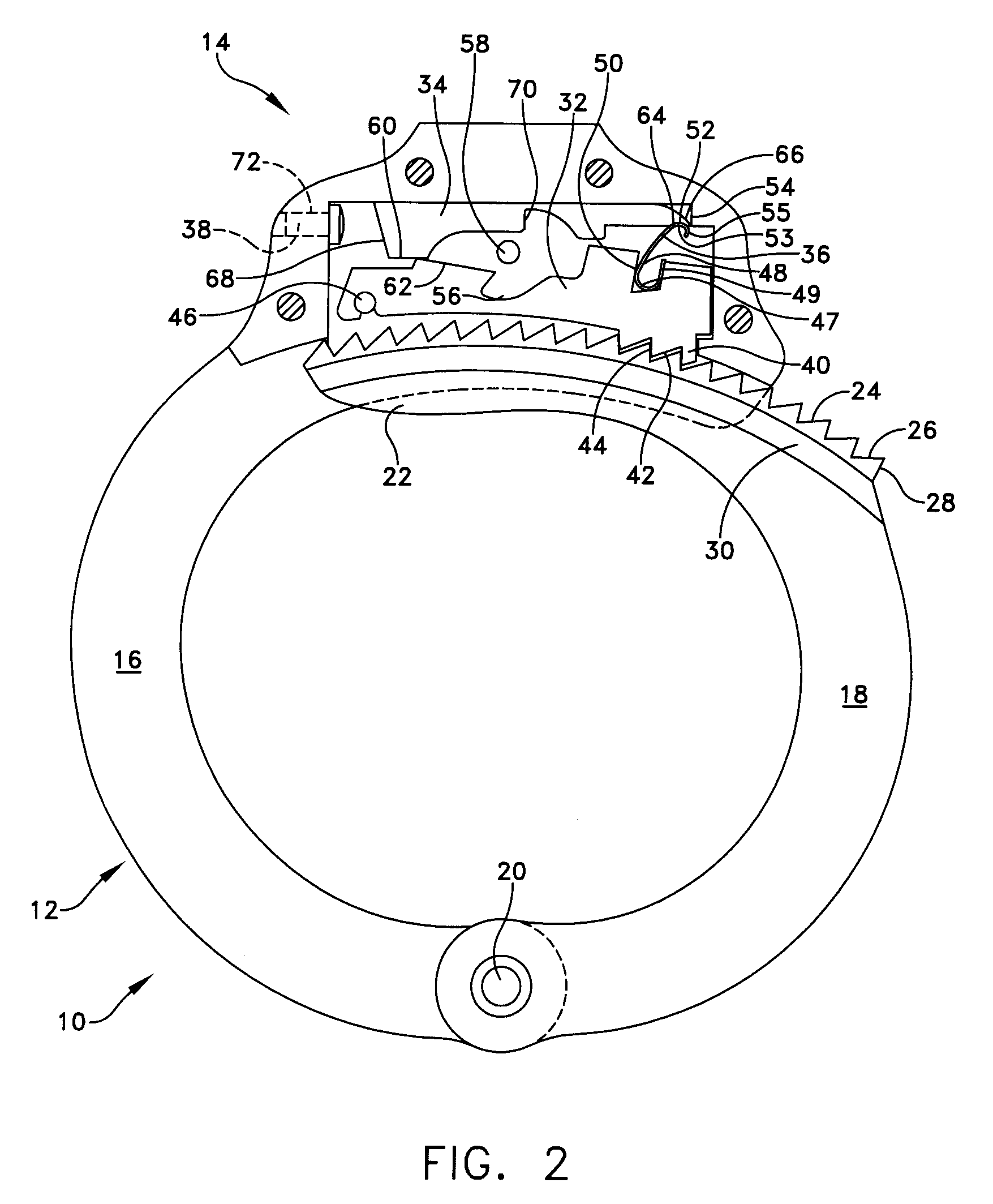 Locking mechanism for restraints with improved resilience