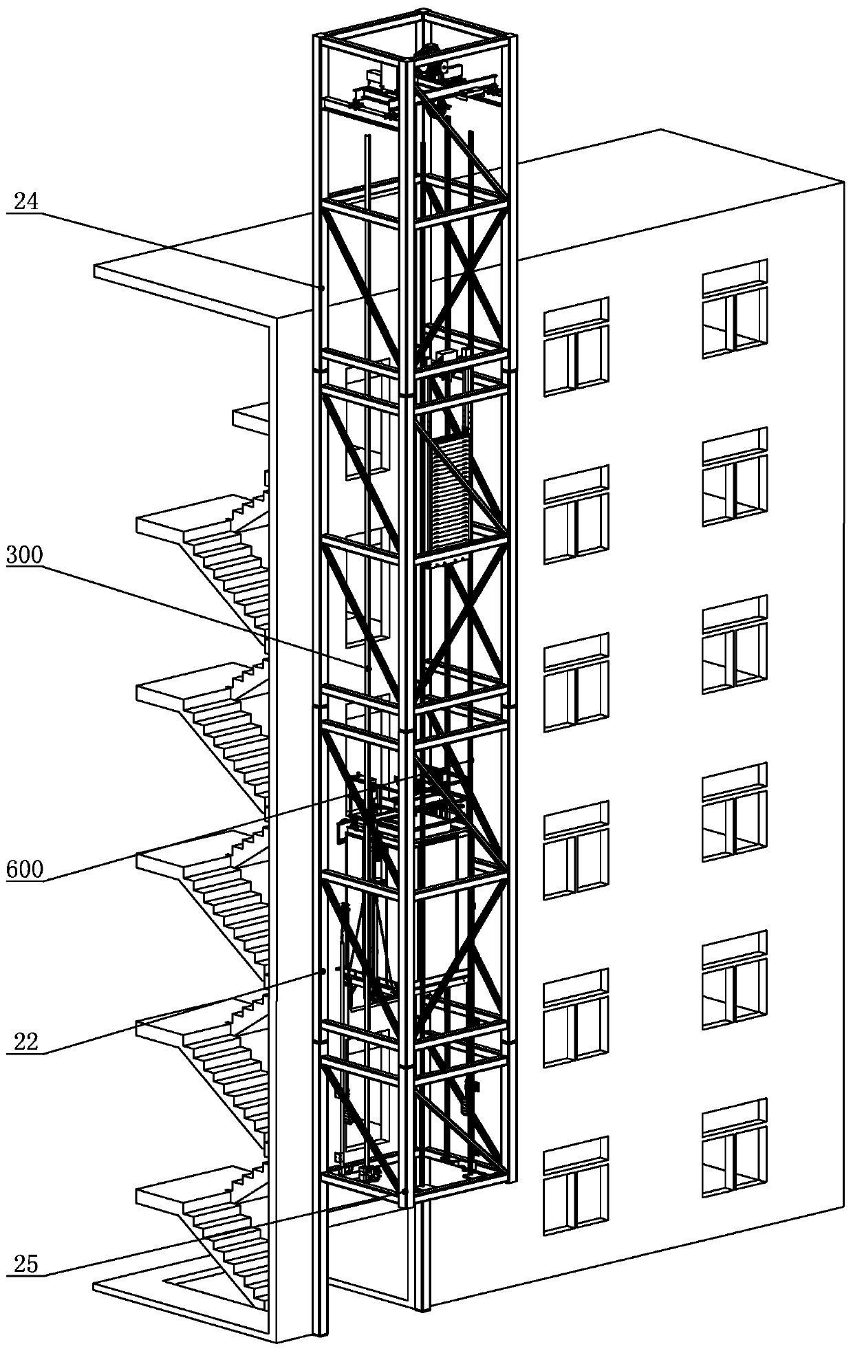 Bottom-suspended external shaft elevator system