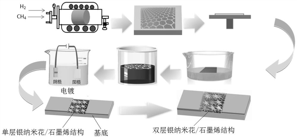 A kind of silver nanoflower composite graphene SERS substrate and its preparation method and application