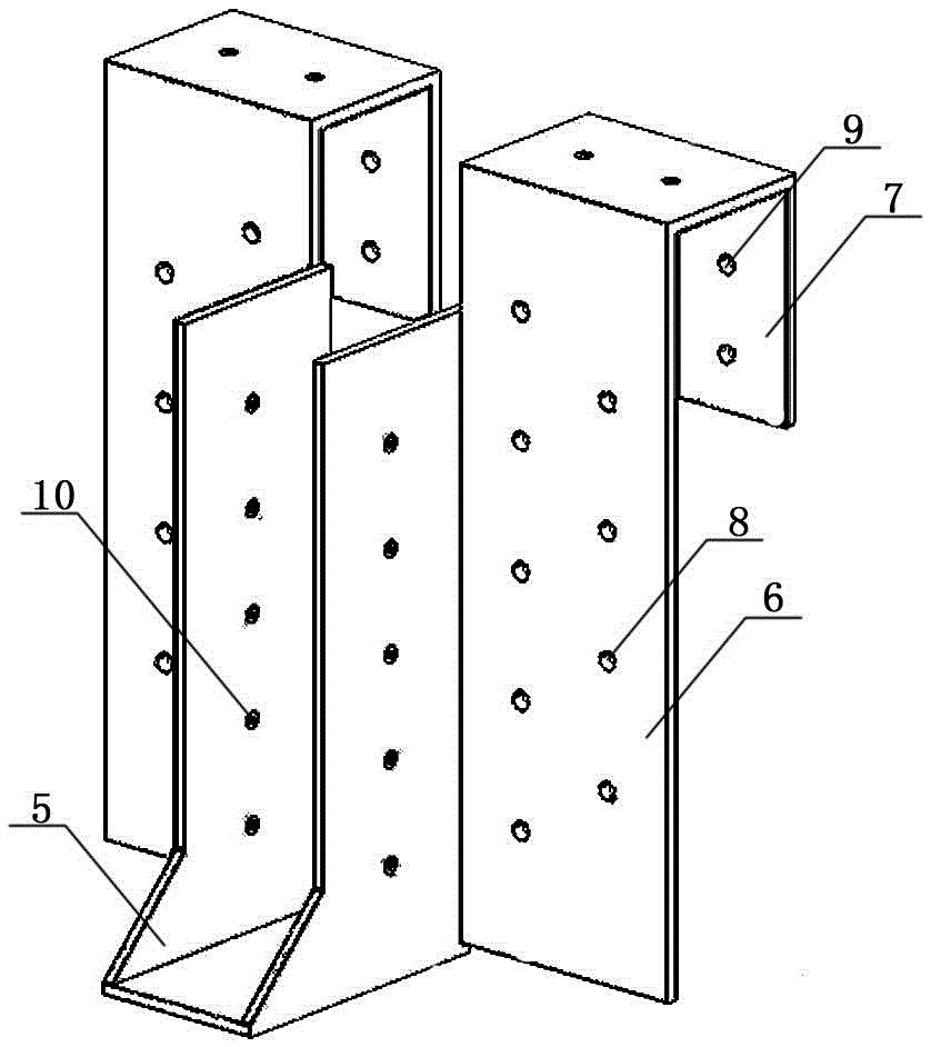 Wood structure anti-shearing connecting element, connecting structure, box body platform structure and construction method