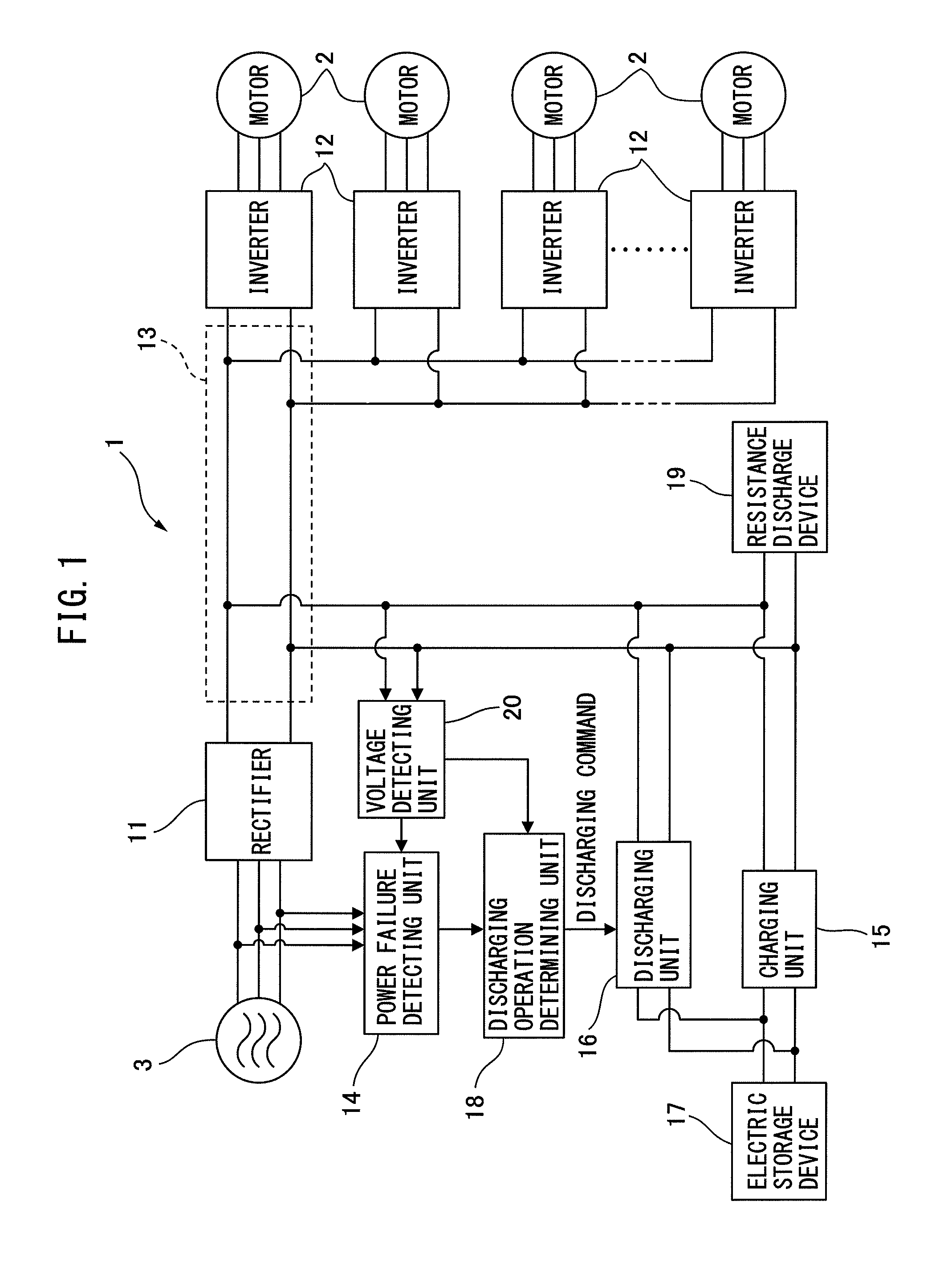 Motor control device including electric storage device and resistance discharge device