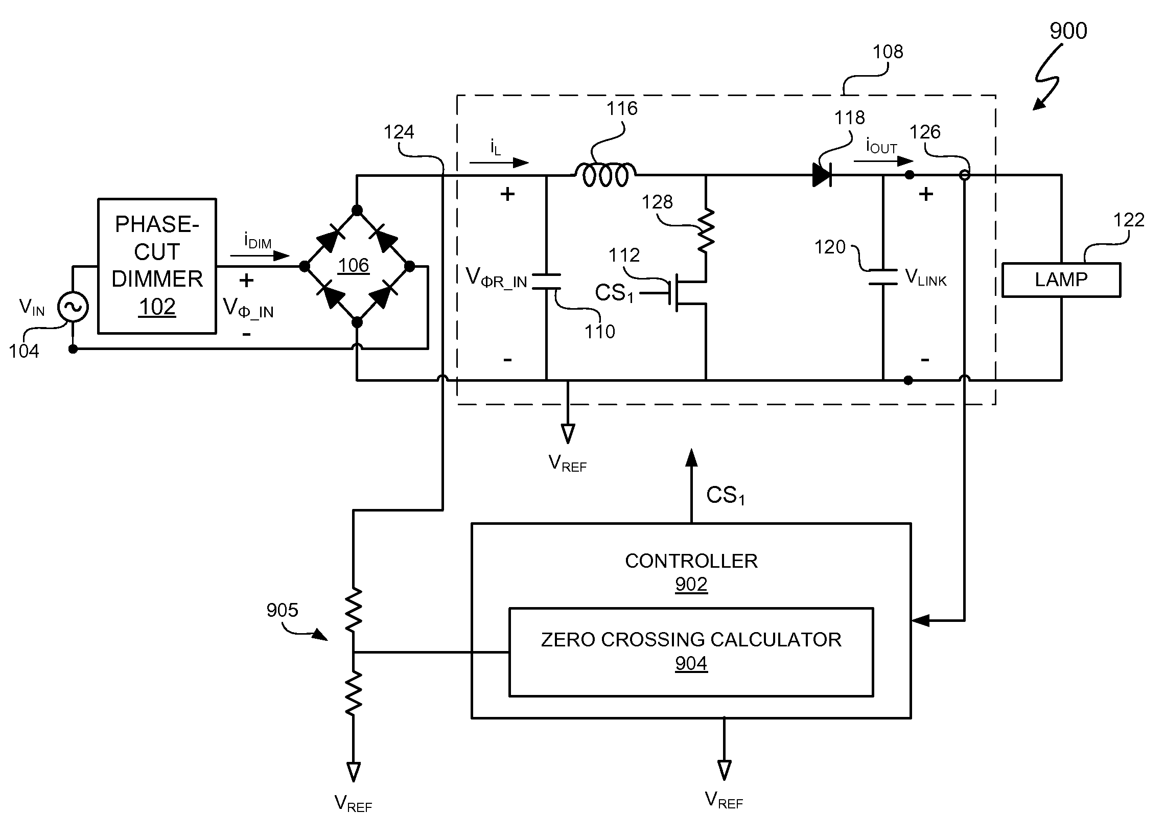 Switching power converter input voltage approximate zero crossing determination