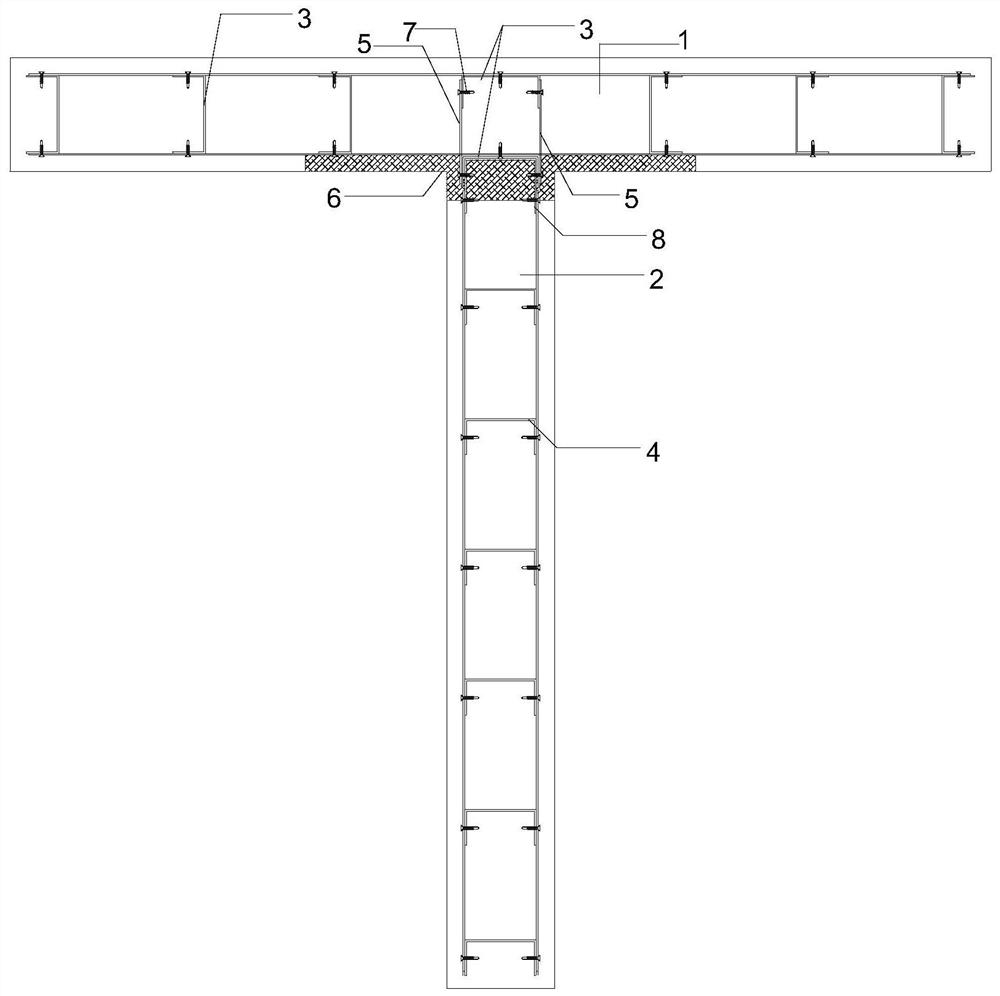 T-shaped connection structure and connection method of assembled vertical and horizontal composite wall panels