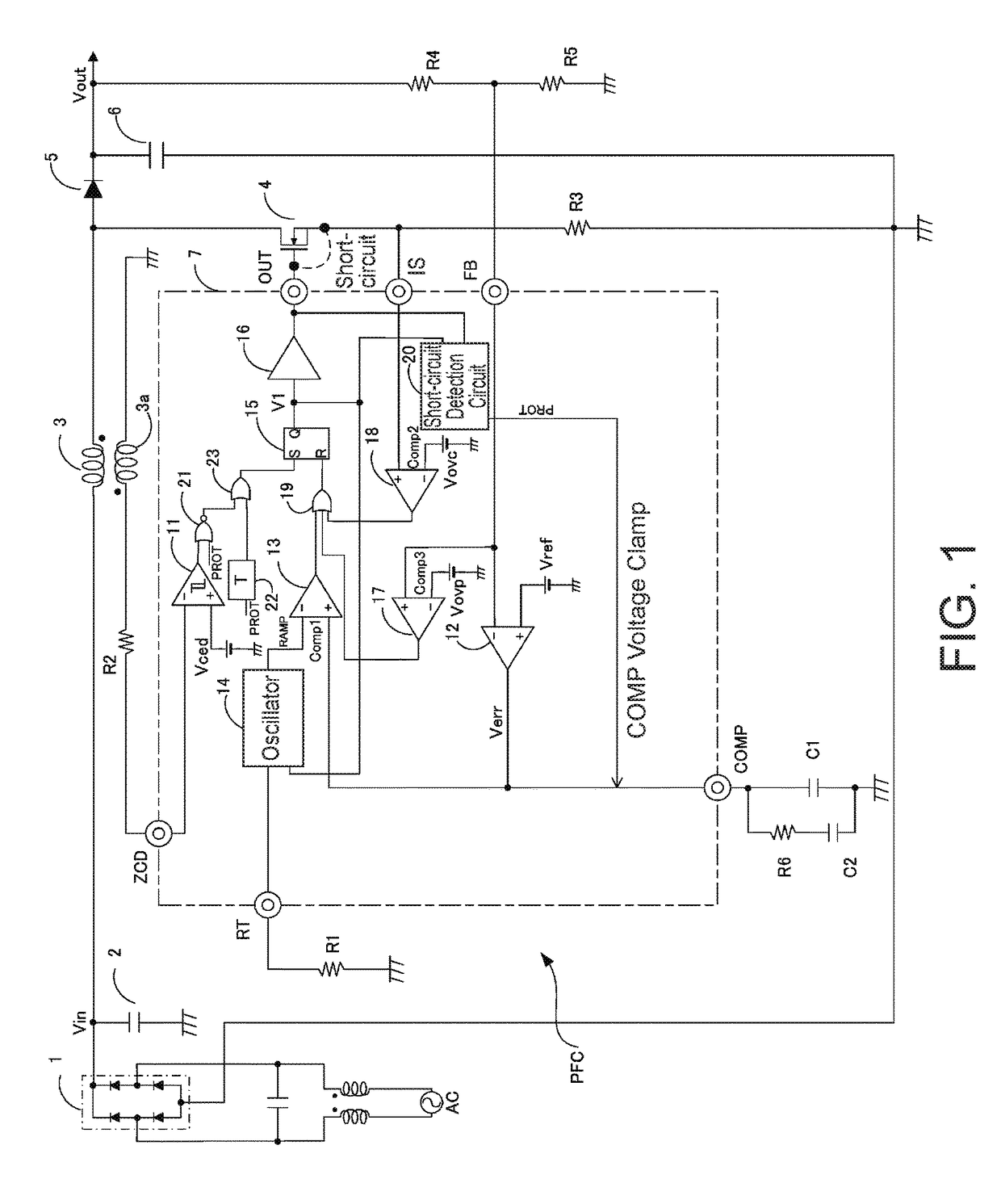 Switching power supply with short circuit detection