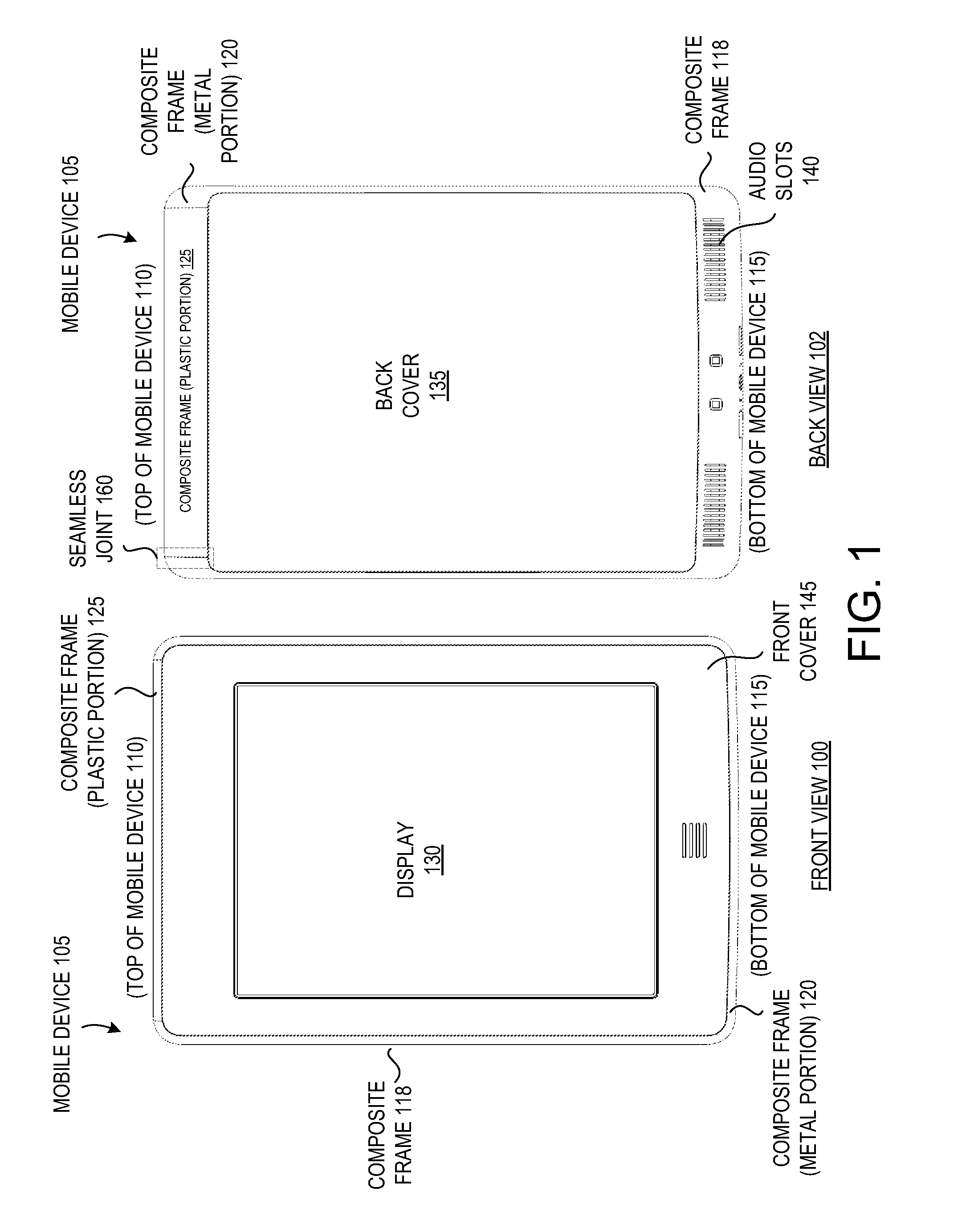 Device frame having mechanically bonded metal and plastic