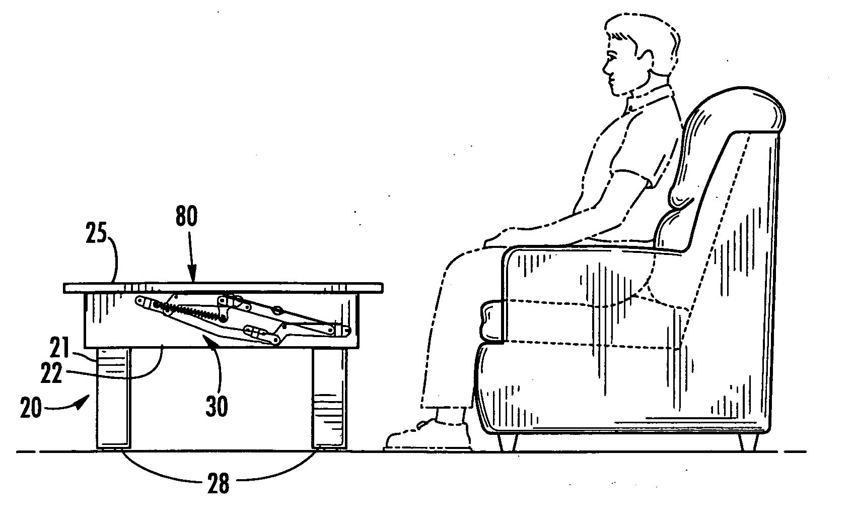 Table with movable top surface and mechanism for same