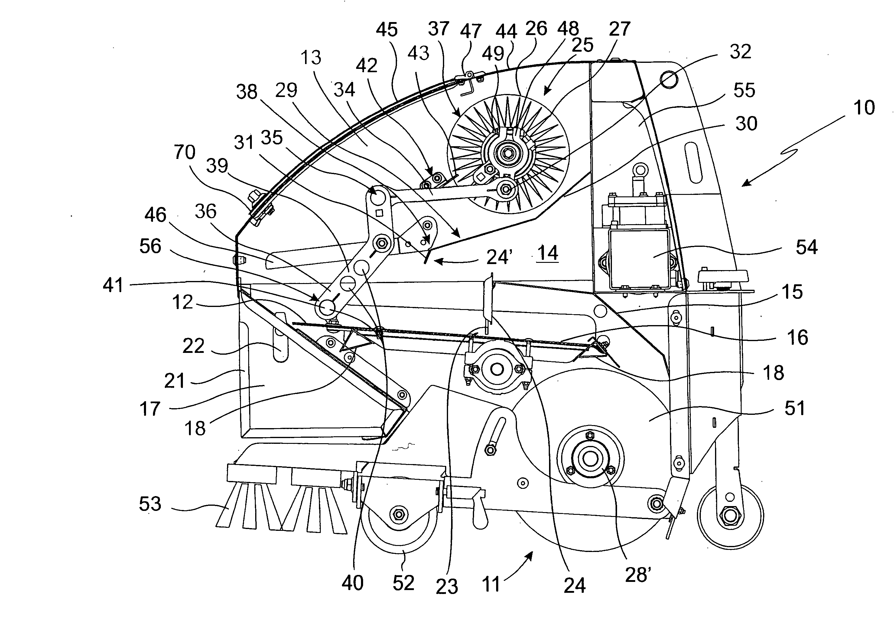 Driving device for taking away filling material from a surface