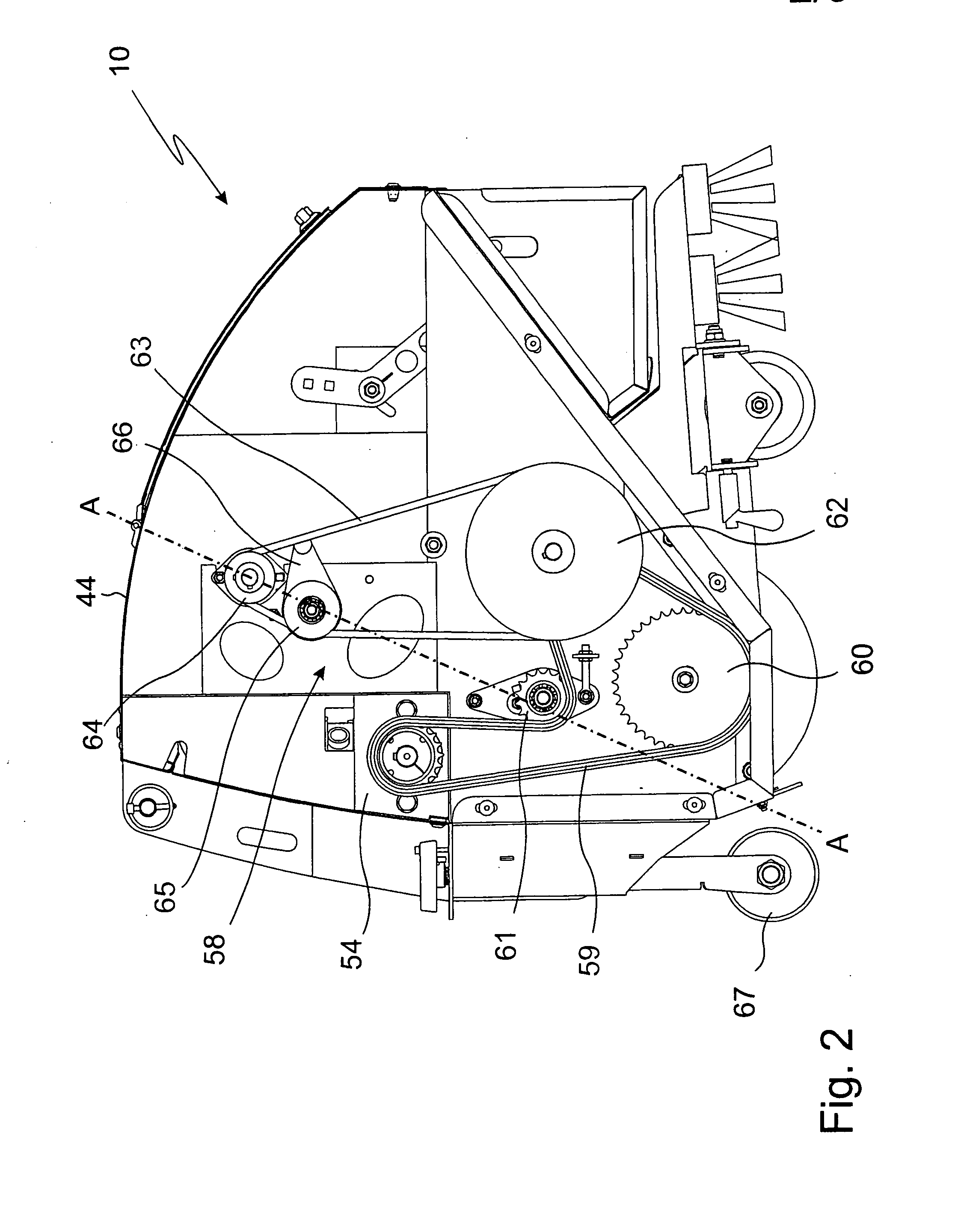Driving device for taking away filling material from a surface