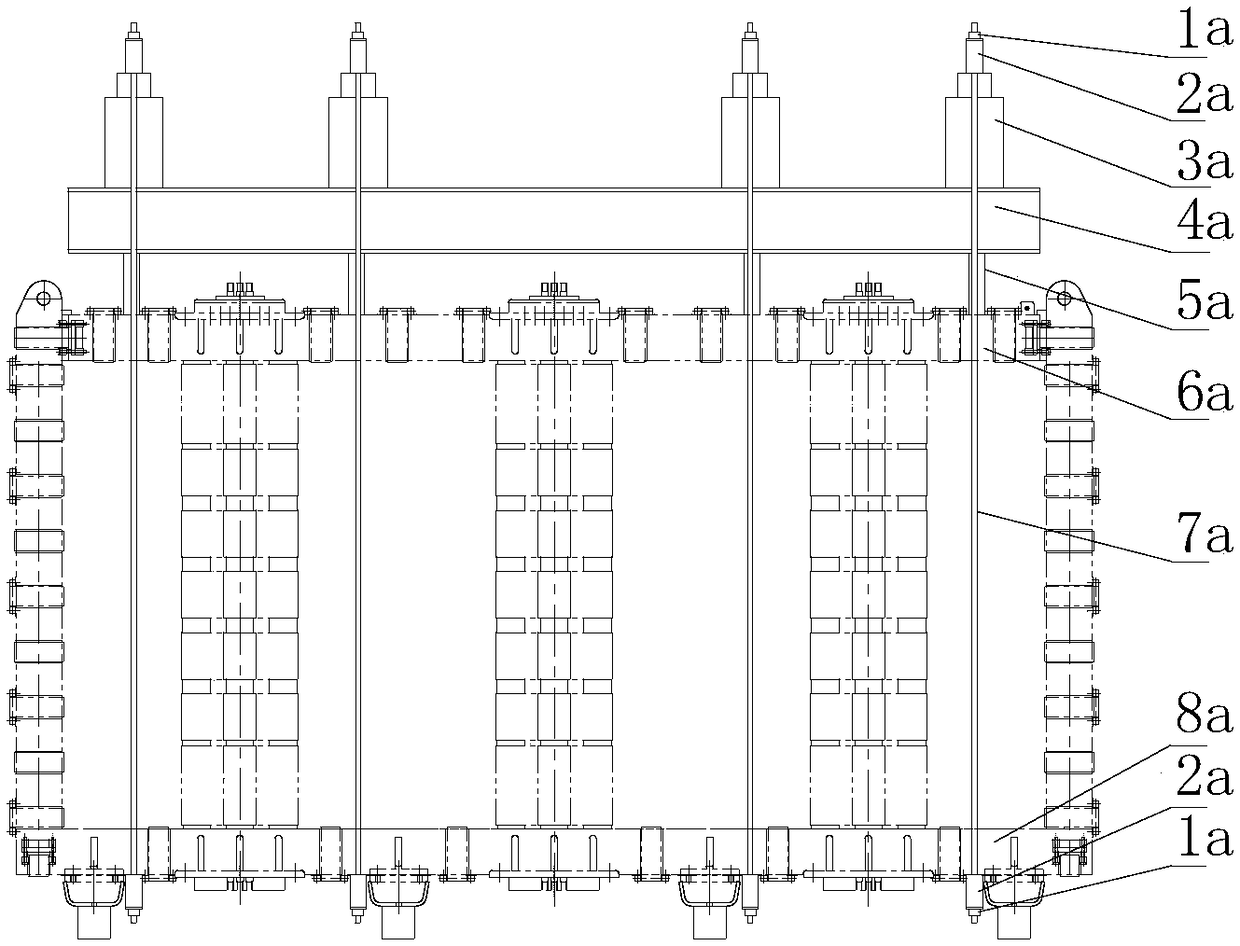 Electric reactor iron core compressing structure and electric reactor iron core compressing device