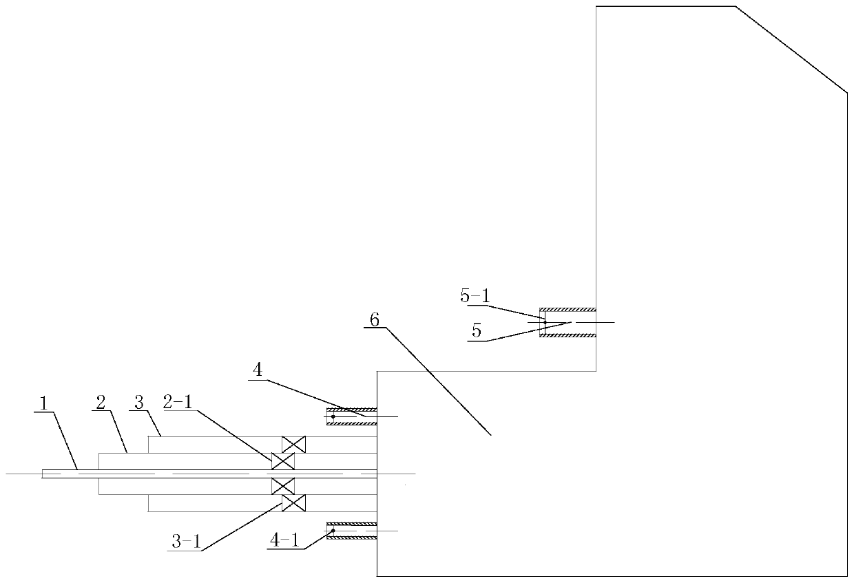 Center feed swirl pulverized coal burner and over-burning air arrangement structure