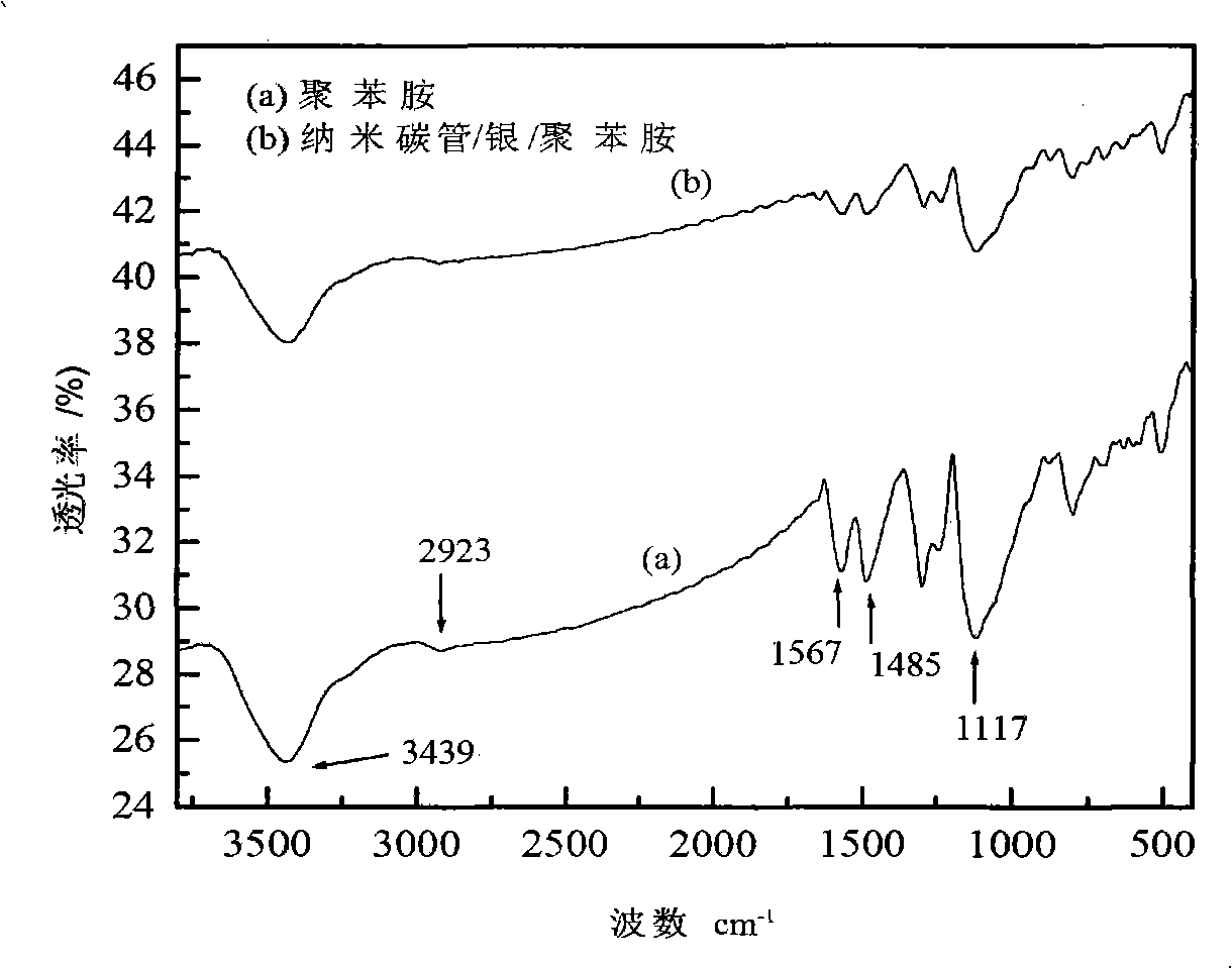 Polyaniline/carbon nano tube/nanometer silver particle conductive composite material and preparation method thereof