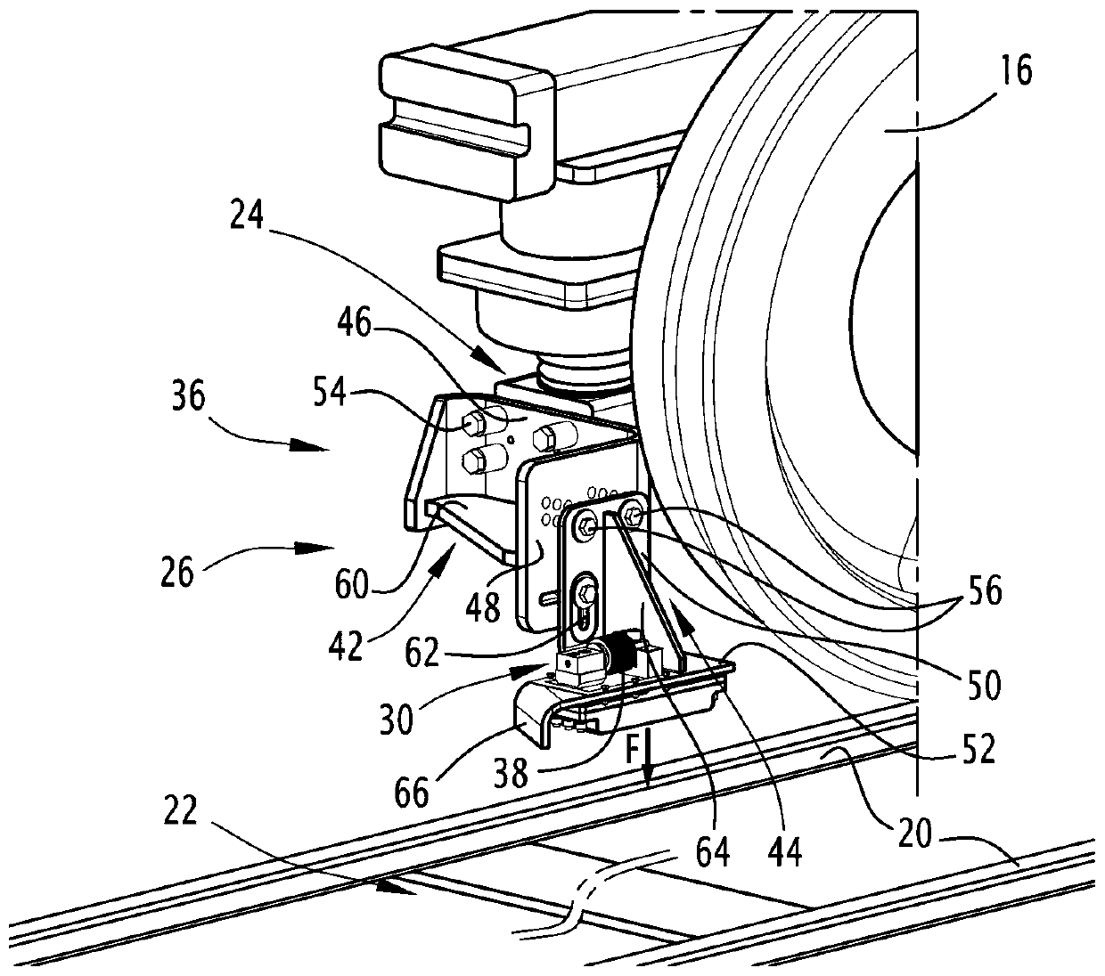 Derailment detection device and associated railway vehicle and method