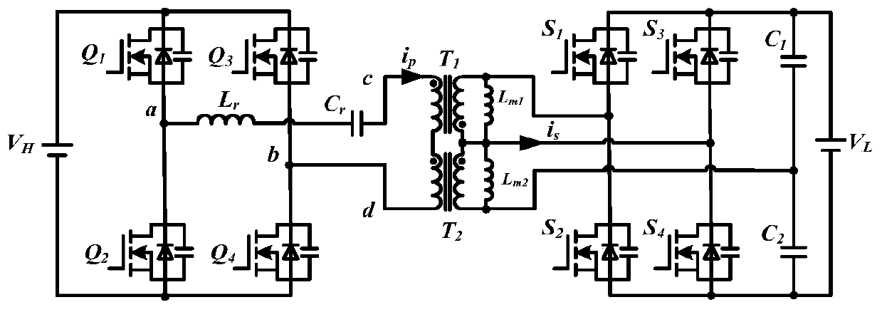 Track control method of double-transformer series resonance double-active-bridge DC-DC converter topology